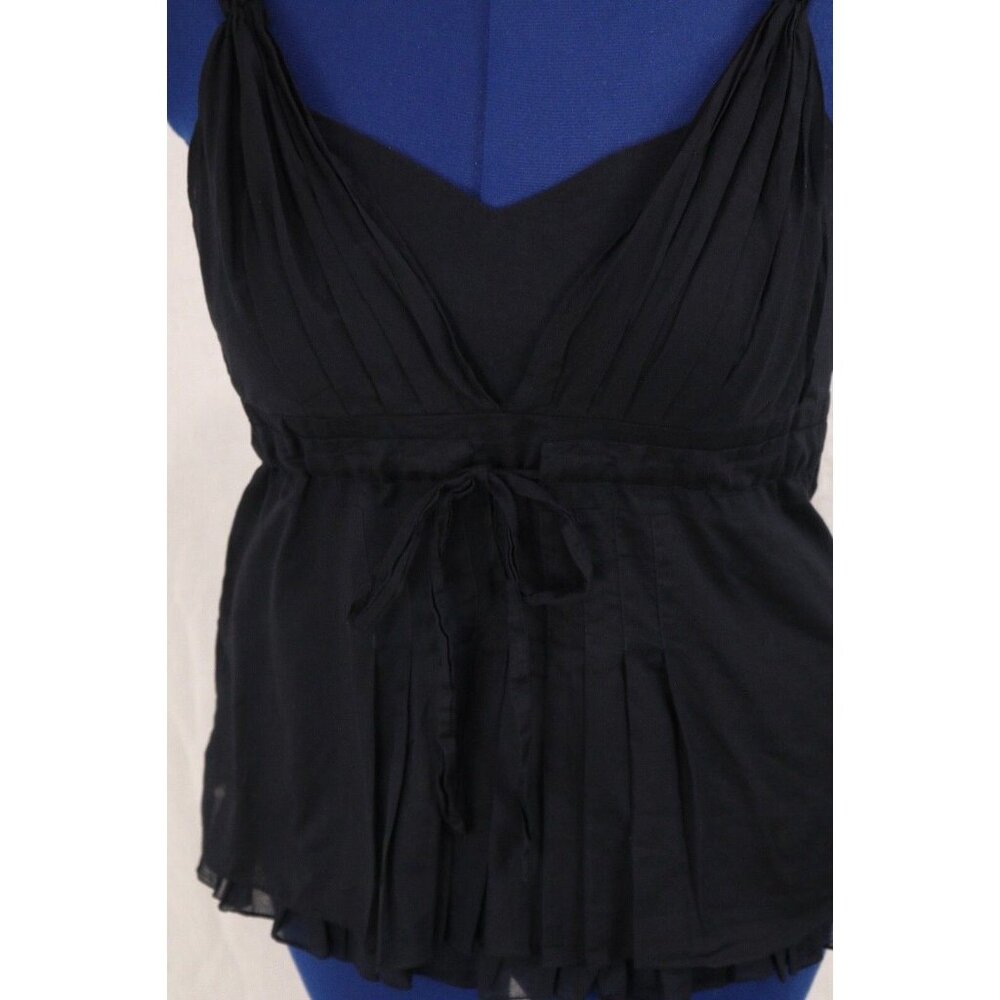 Ann Taylor Top Women 10 Black Cami Tank Pleated Boho Ruffle Tied Waist Y2K VTG - Picture 8 of 12